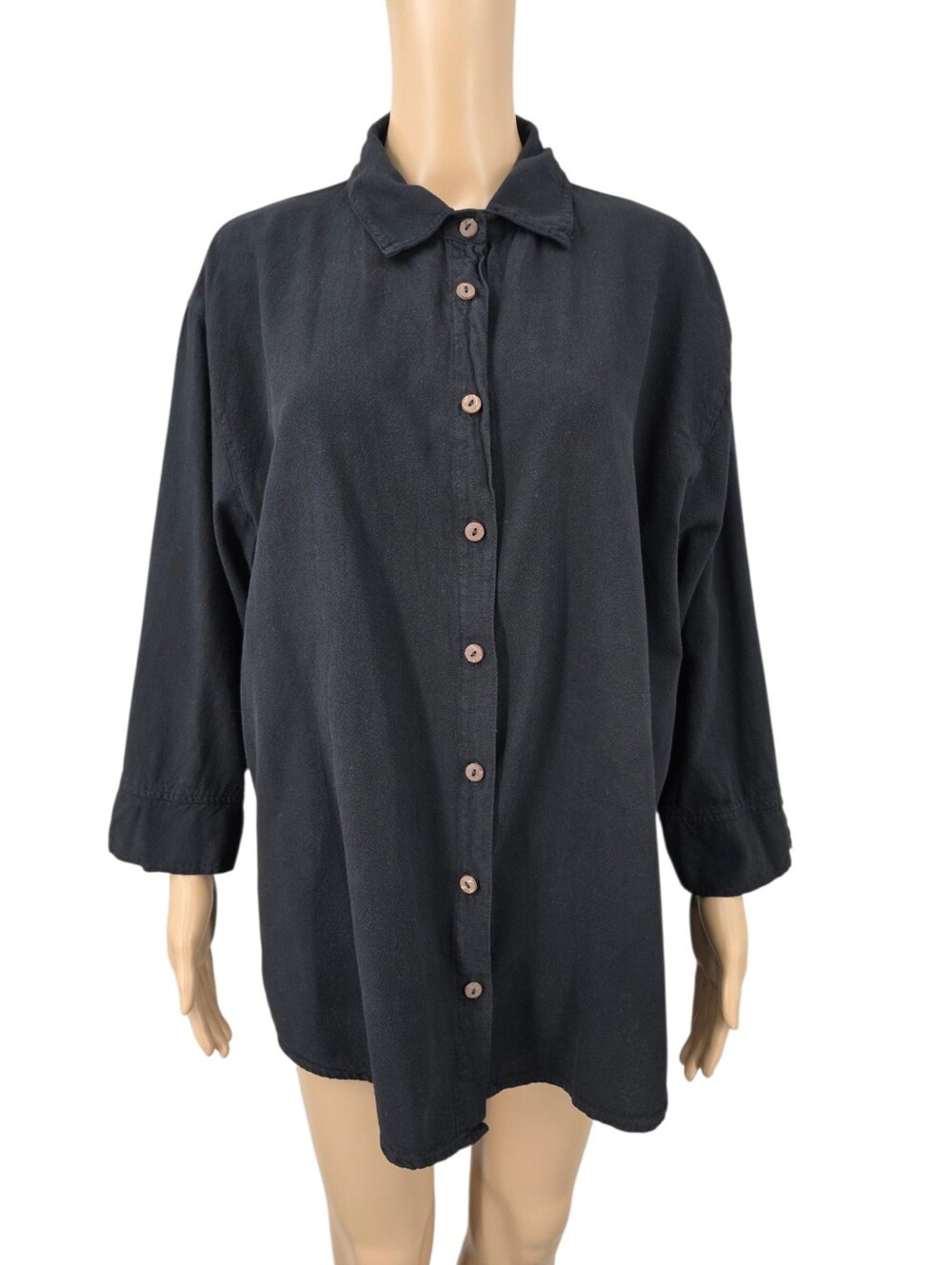 Sea Breeze Heavy Woven Cotton Black Button-Up Shirt or Shirt Jacket Schaket